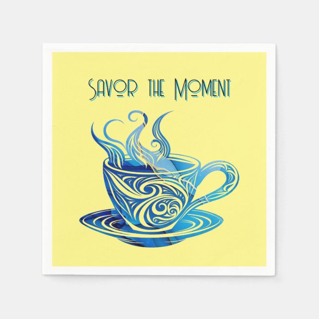 Konstblåkaffe Kopp med snurrande Mönster Pappersservett (Framsidan)