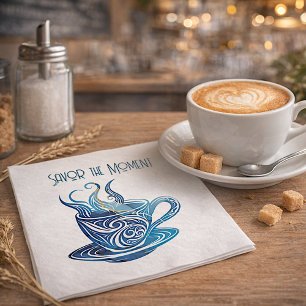 Konstblåkaffe Kopp med snurrande Mönster Pappersservett