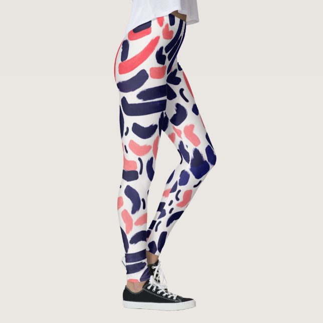 Konstblått och Orange Akrylkurva Mönster Leggings (Höger)