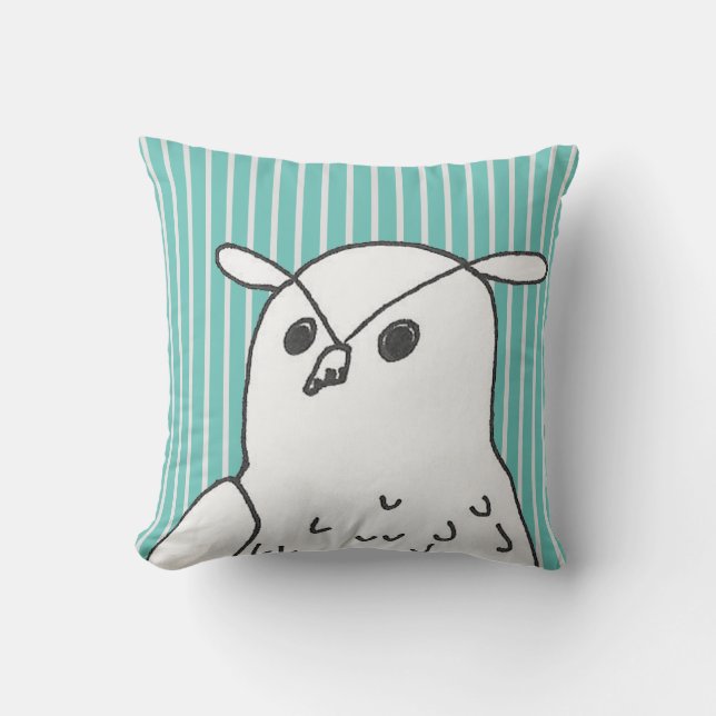 Konstblått Rand Cute Uggla Kudde (Framsida)