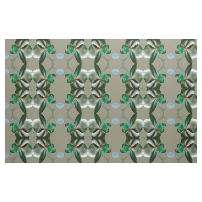 Konstblommor i blått, Grönt och Grått Mönster Tyg (Fat Quarter)