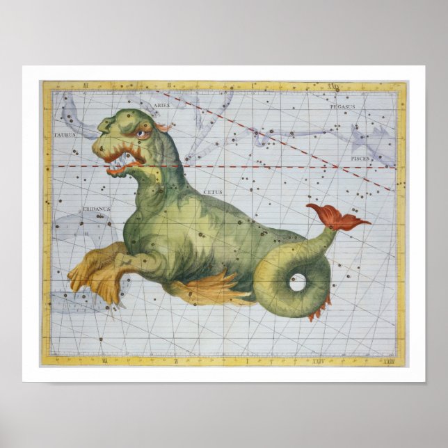 Konstellation av Cetus the Whale från Atlas Coel Poster (Framsidan)