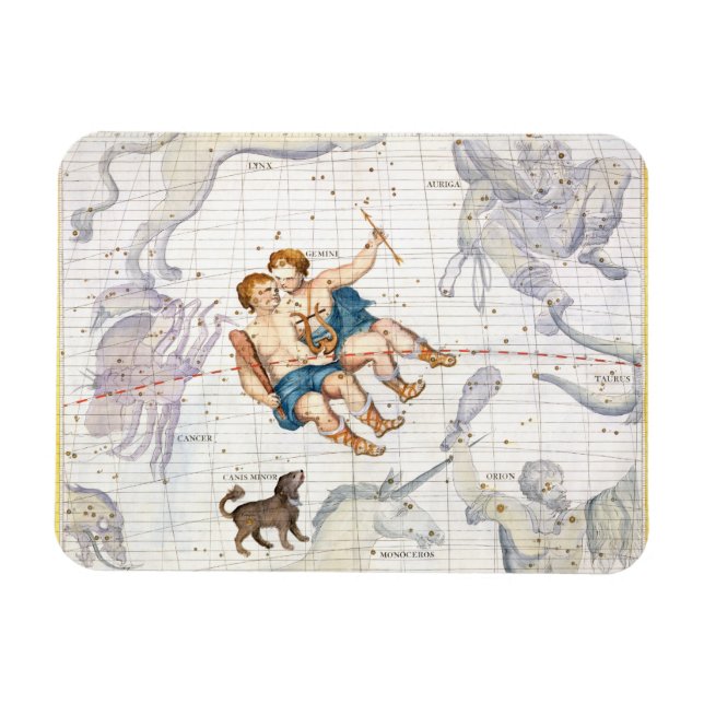 Konstellation av Gemini med Canis Minor, tallrik 1 Magnet (Horisontell)