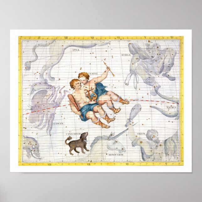Konstellation av Gemini med Canis Minor, tallrik 1 Poster (Framsidan)