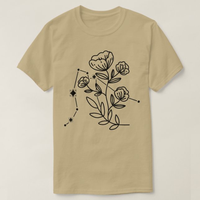 Konstellation av Zodiac-teckenblommor för kvinnor T Shirt (Design framsida)
