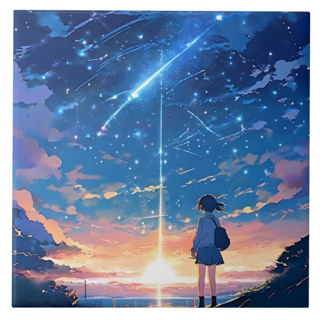 konstellation med skjutstjärnor kakelplatta (Framsidan)