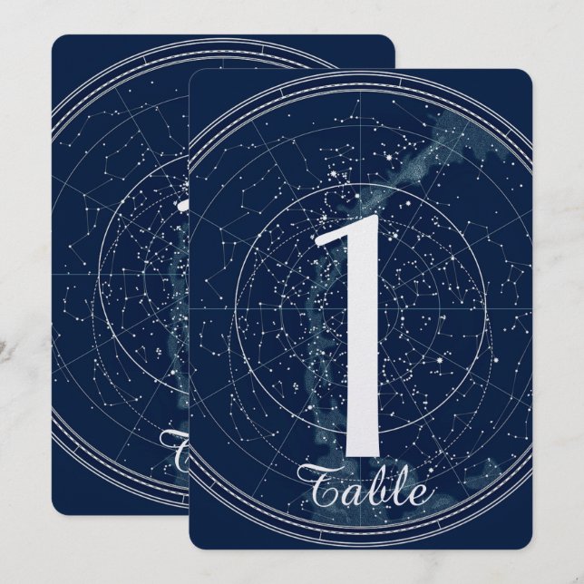 Konstellation Natt Himmel Bröllop Bord Nummer Inbjudningar (Fram/baksida)