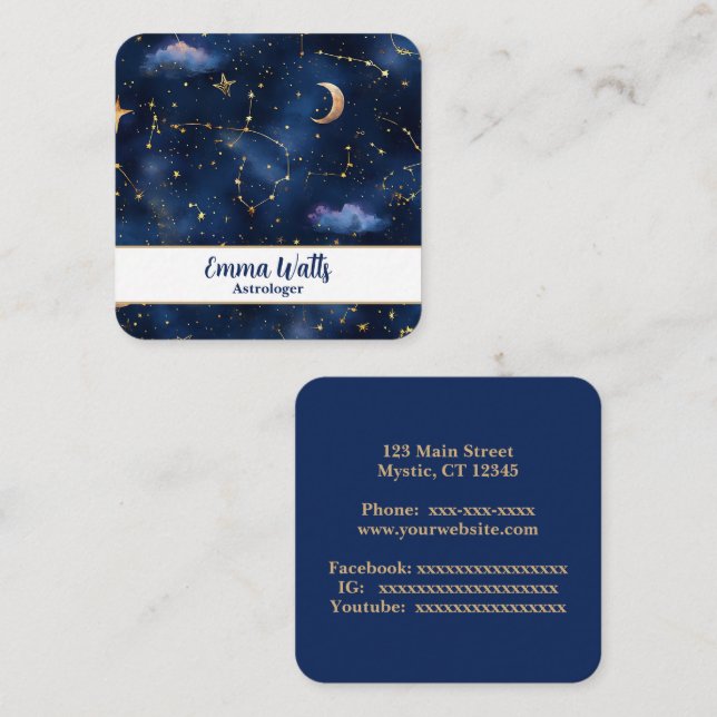 Konstellationer och stjärnor fyrkantigt visitkort (Fram/baksida)