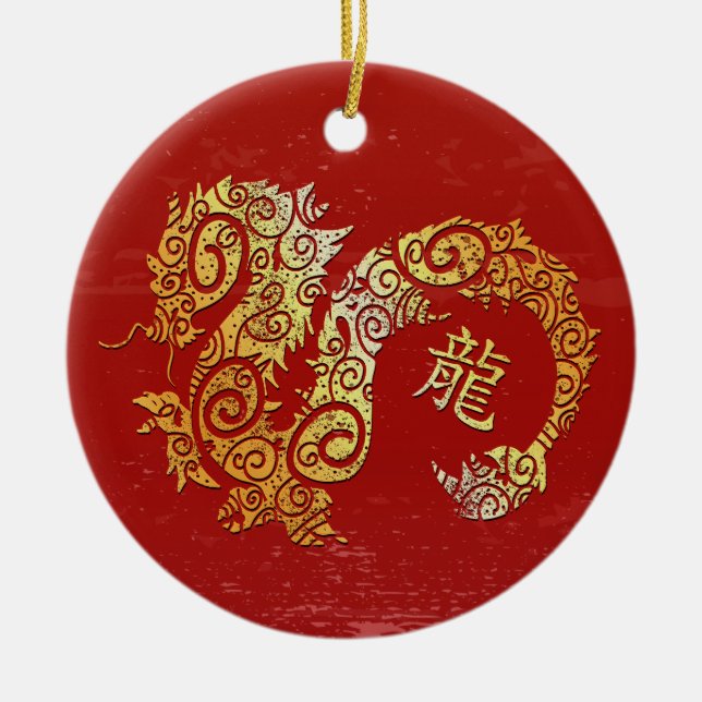 Konstellationstecken för Dragon Chinese Zodiac Hor Julgransprydnad Keramik (Framsidan)