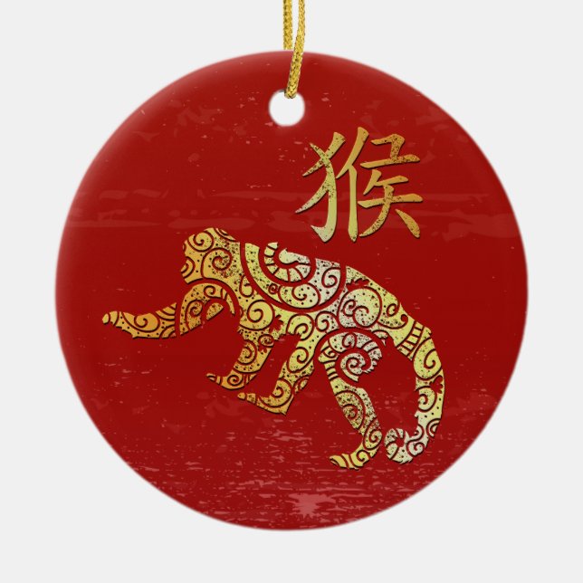 Konstellationstecken för monkey Chinese Zodiac Hor Julgransprydnad Keramik (Framsidan)