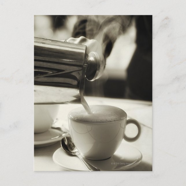 Konsten av nytt kaffe skapar/ångat att tillfoga vykort (Framsida)