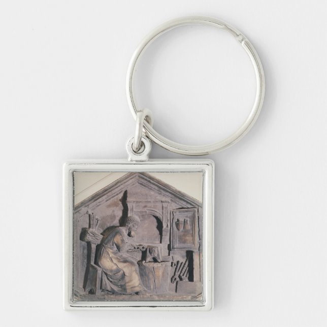 Konsten av smidet, sexhörnigt dekorativt fyrkantig silverfärgad nyckelring (Framsidan)