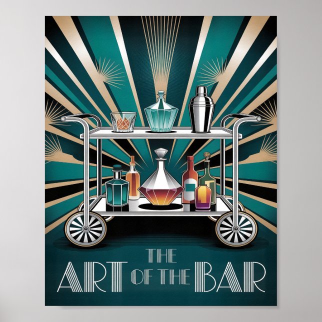 Konsten bakom bardisken Art Deco Cocktailvagn Poster (Framsidan)