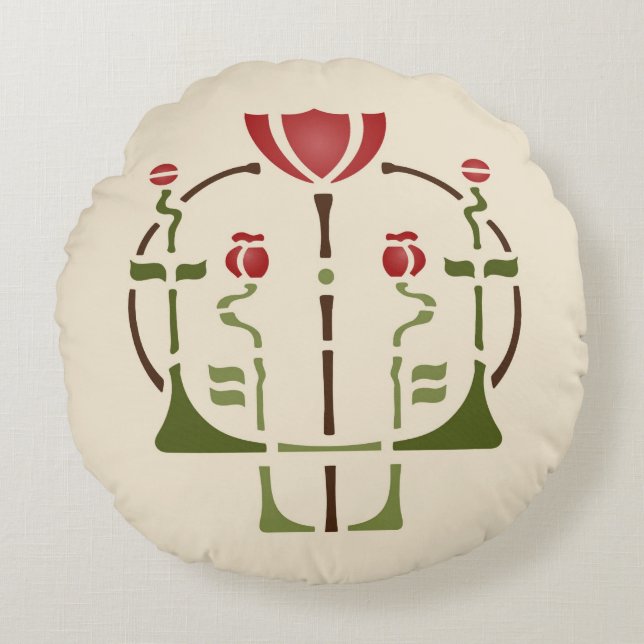 Konster & hantverkvallmon stencilerar rund kudde (Framsidan)