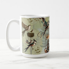 Konstexempel på förenklade fåglar i stil i kaffemugg