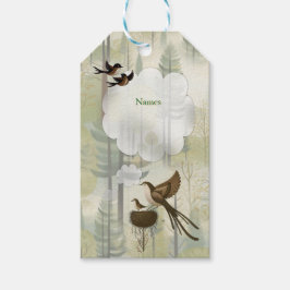 Konstexempel på förenklade fåglar i stil i presentetikett