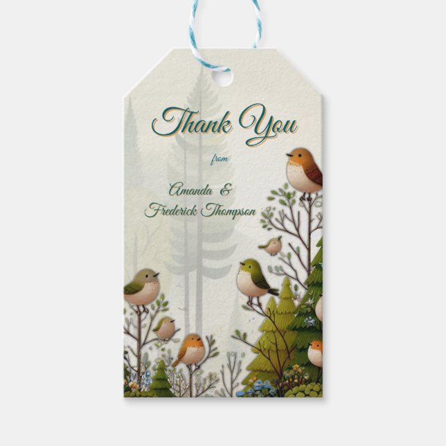 Konstexempel på förenklade fåglar i stil i presentetikett (Framsidan)