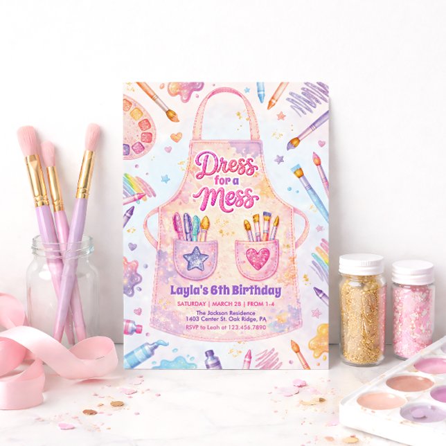 Konstfest Klänning för ett rörigt födelsedagsfiran Inbjudningar (Skapare uppladdad)
