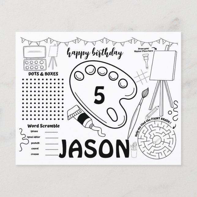 Konstfest placemats, konstaktivitet färgningssida (Framsida)