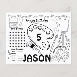 Konstfest placemats, konstaktivitet färgningssida