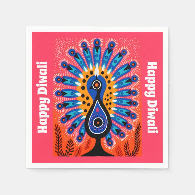 🦚 konstfestival i Ljus: Diwali Peacock Pappersservett (Framsidan)