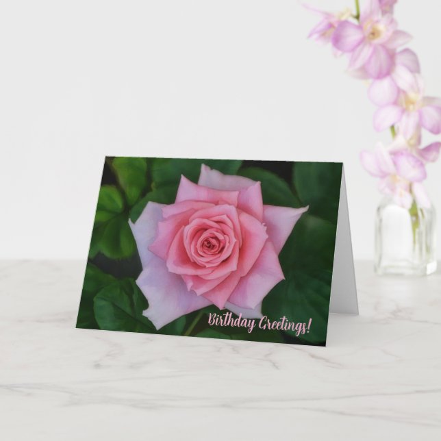 Konstfödelsedags kort med rosa rosträdgård (Orkide)