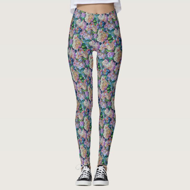 Konstgjord Abstrakt av Hortensia Blommigt Art Leggings (Framsida)