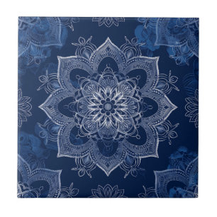 Konstgjord Boho Navy Blue Mandala Kakelplatta
