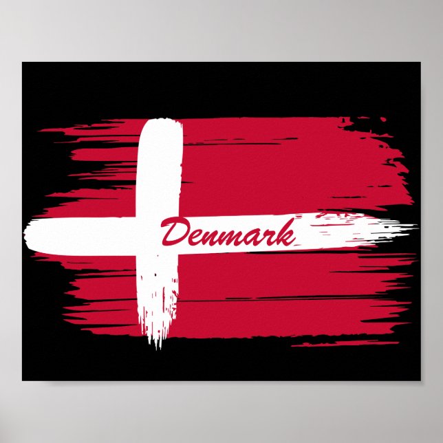 Konstgjord Brushstroke Danmark-Flagga Poster (Framsidan)