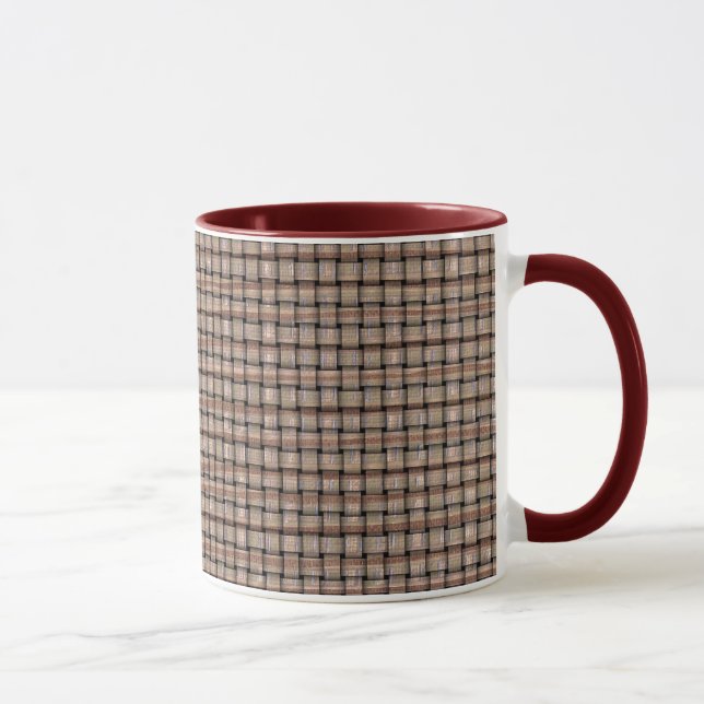 Konstgjord Burlap Brown Beige Tan Weave Funky Mugg (Höger)
