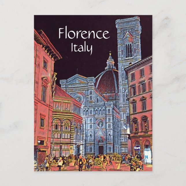 Konstgjord Florence Italien Street Scene med Duomo Vykort (Framsida)