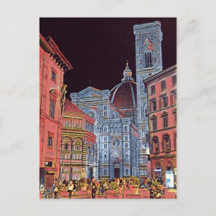 Konstgjord Florence Italien Street Scene med Duomo Vykort