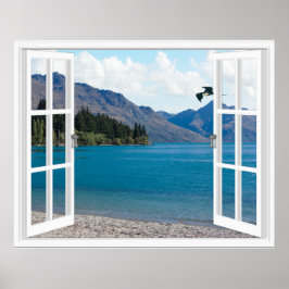 Konstgjord fönstervy för lugn Mountain Sjö Poster