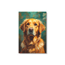 Konstgjord Golden Hund Vibrant Oljemålning Porträt