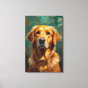 Konstgjord Golden Hund Vibrant Oljemålning Porträt Canvastryck