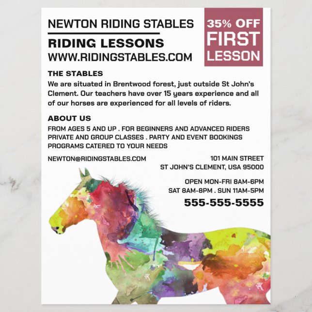 Konstgjord häst, Riding Instructor, akademi Reklamblad (Framsidan)