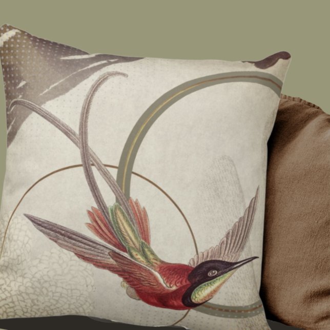 Konstgjord hummingbird-design i Beige | GRÖNT Kudde (Skapare uppladdad)