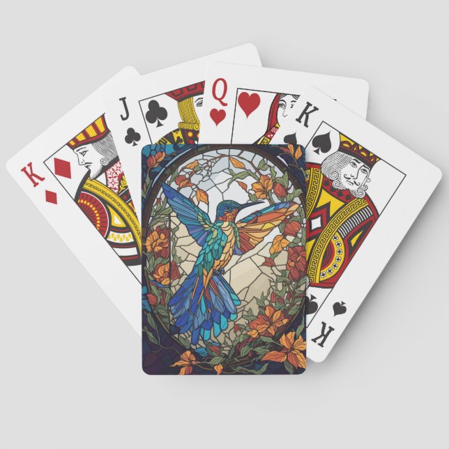 Konstgjord hummingbird i färgat, glaserat casinokort (Baksidan)