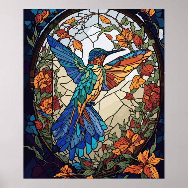 Konstgjord hummingbird i färgat, glaserat poster (Framsidan)