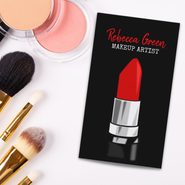 konstgjord konstnär kosmetolog röd läppstift visitkort (stylist makeup artist cosmetologist red lipstick business card)