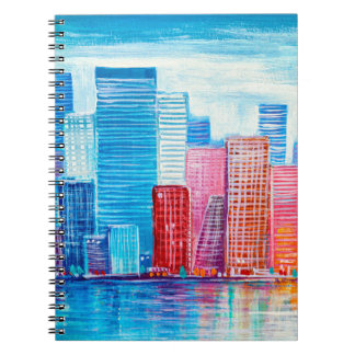 Konstgjord målning av skyscraper. Abstrakt stil. Anteckningsbok