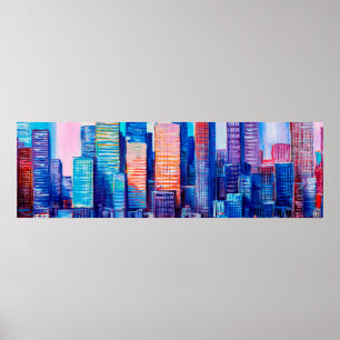 Konstgjord målning av skyscraper. Abstrakt stil. Poster