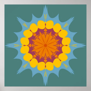 Konstgjord mandala i gult, lila, blått poster