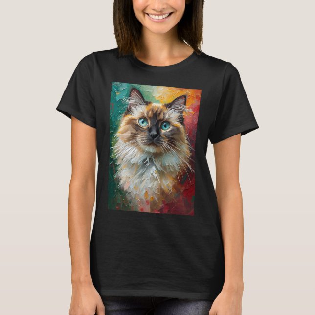 Konstgjord Oljemålning av Ragdoll Cat Porträtt Vib T Shirt (Framsida)