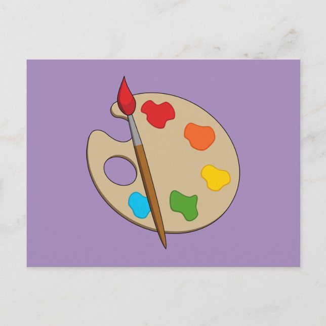 Konstgjord palett med färgpensel helg vykort (Framsida)