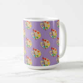 Konstgjord palett med färgpensel kaffemugg