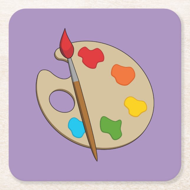 Konstgjord palett med färgpensel underlägg papper kvadrat (Framsidan)