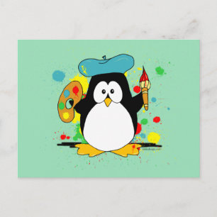 Konstgjord Penguin-Grönt Vykort