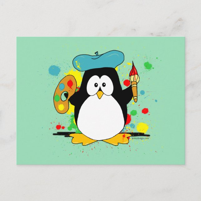 Konstgjord Penguin-Grönt Vykort (Framsida)