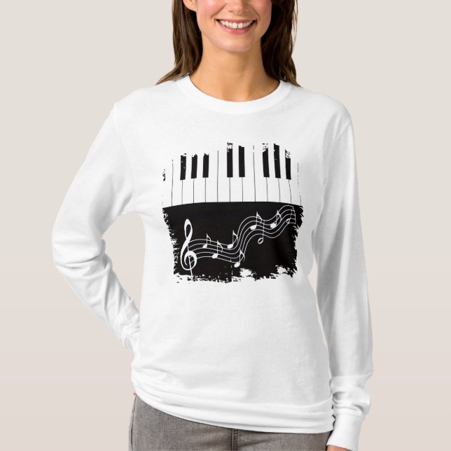 Konstgjord Piano Nycklar Treble Clef Musik noter T Shirt (Framsida)